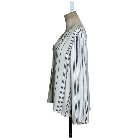 WAYF Cream with Brown Blue Stripes Long Sleeves Lace Up Tunic size Small - Picture 2 of 9